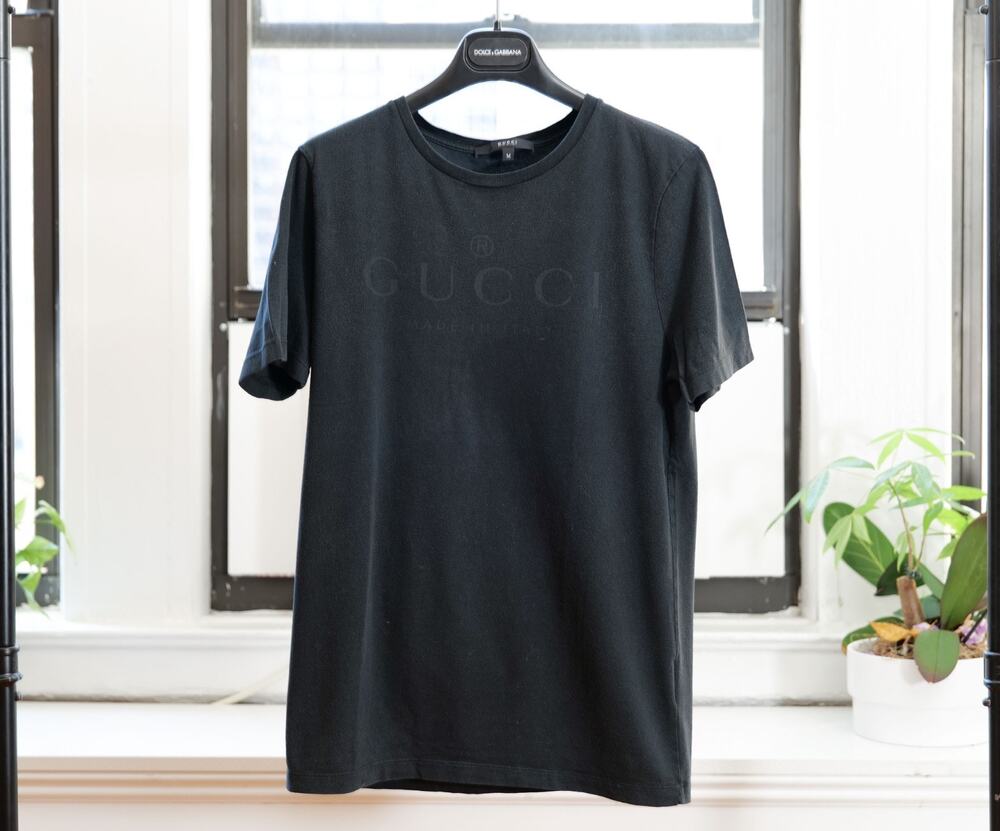 Gucci Black Tonal Logo Made in Italy Cotton Crewneck Short Sleeve T-Shirt (M)